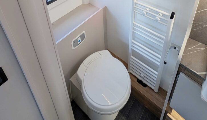 The toilet in the washroom