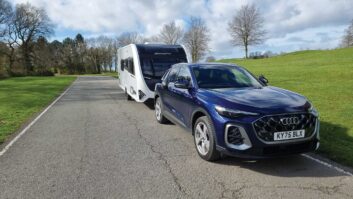 The Audi Q5 hitched up to a caravan