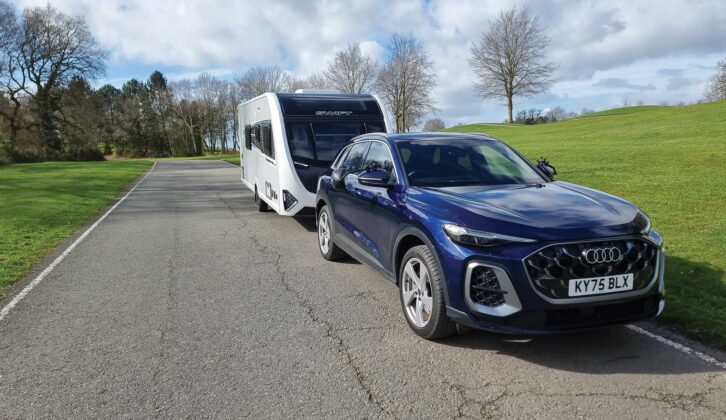 The Audi Q5 hitched up to a caravan