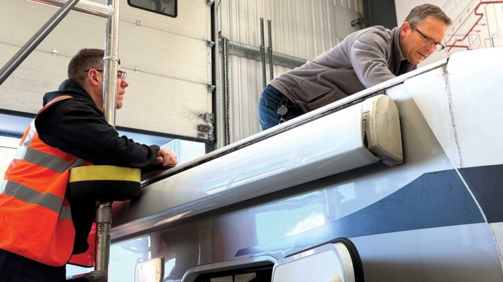 Technicians working out where it will go