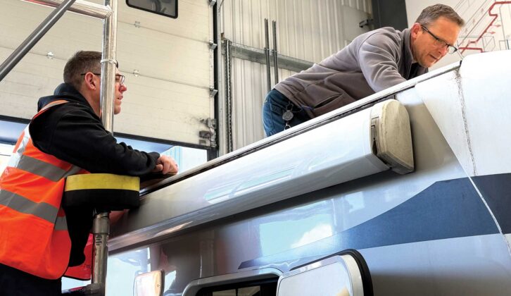 Technicians working out where it will go