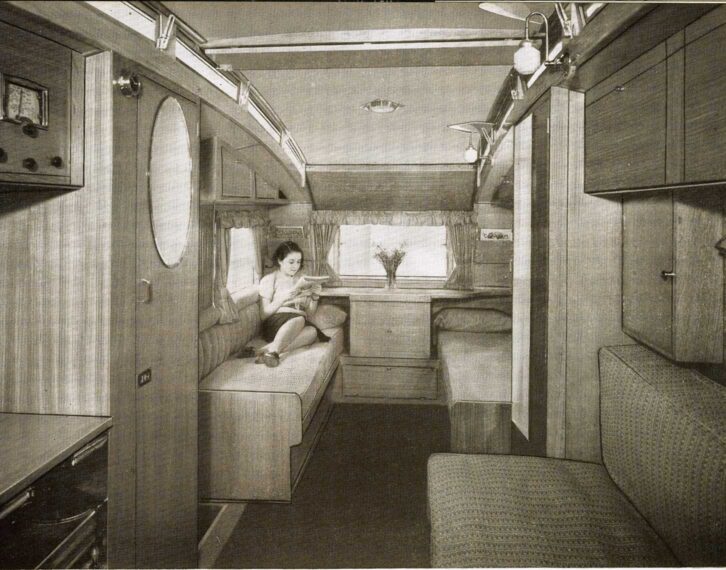 Somebody relaxing inside an Eccles caravan, 1938