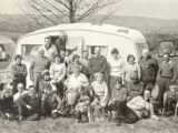 A group photo taken outside a caravan at an Easter Meet, 1968