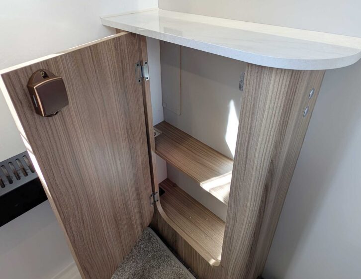 The storage in the cupboard