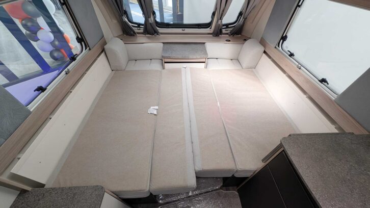The bed made up from the sofas