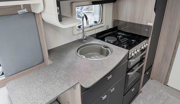 The Challenger's kitchen with the worktop extension in place
