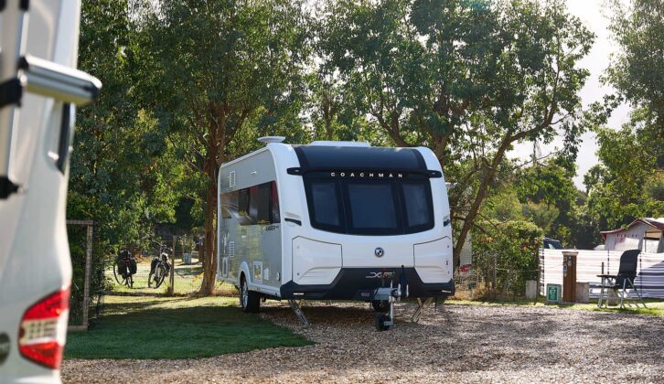 The Coachman Laser 480 Xtra on a pitch