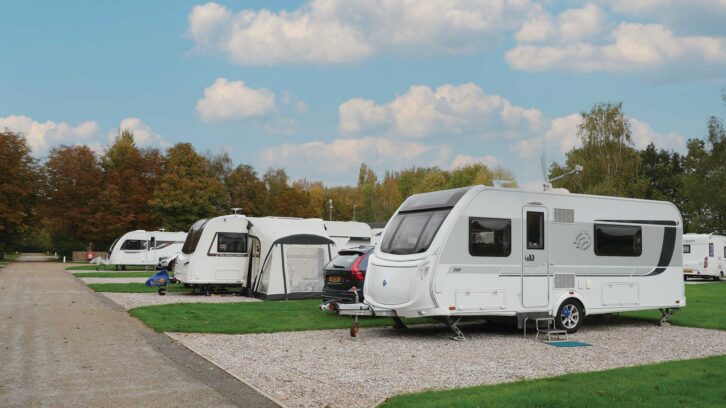 Caravans pitched up at a campsite