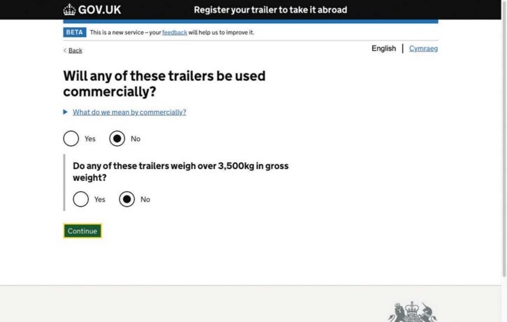 Asking if your trailer will be used commercially and weighs over 3500kg