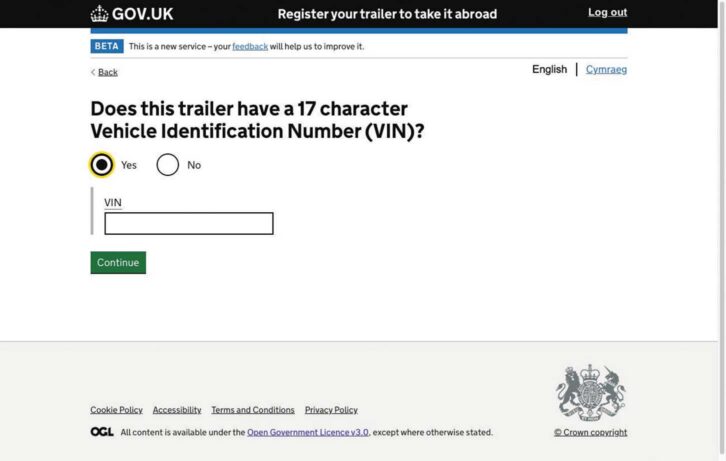 Inputting the 17 character VIN