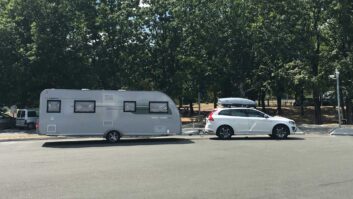 A car and caravan from the side