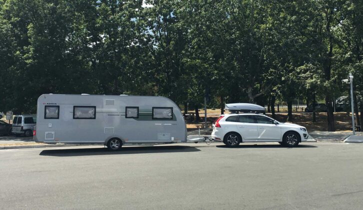 A car and caravan from the side