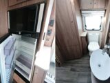 The fridge-freezer (left) and the washroom (right_