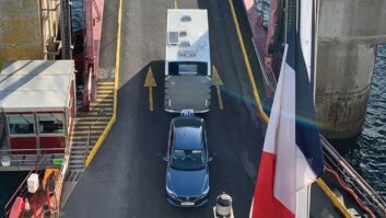 Towing a caravan off a ferry