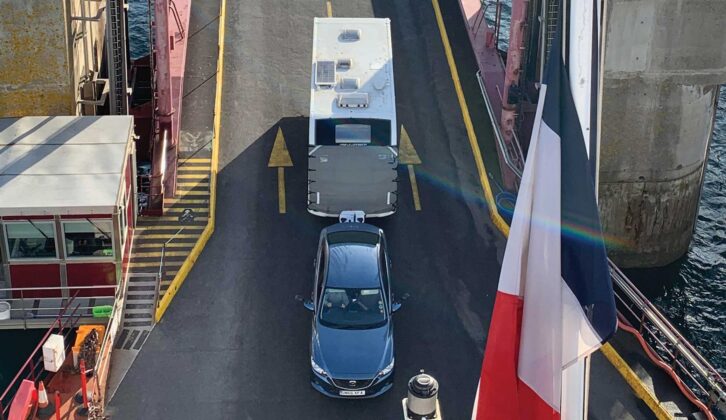 Towing a caravan off a ferry