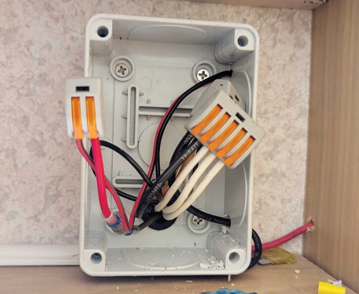 The wiring inside the box