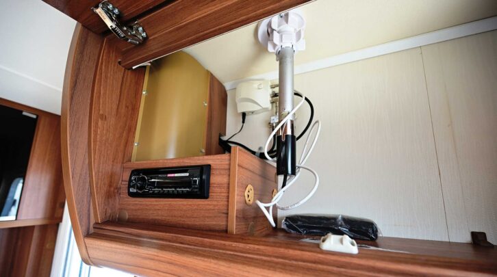 One of the roof lockers with the radio and aerial