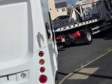 The recovered caravan being towed away