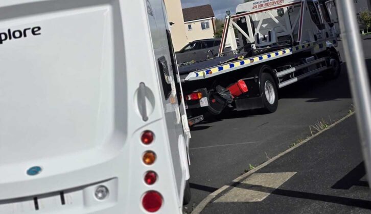 The recovered caravan being towed away