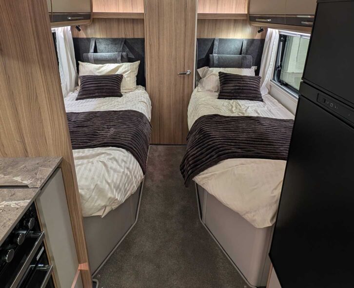 The fixed single beds in the Bailey