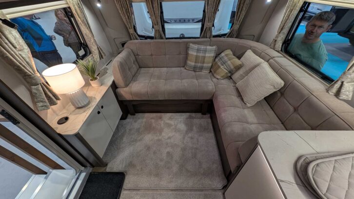 The L-shaped lounge in the Acadia 655 Xtra